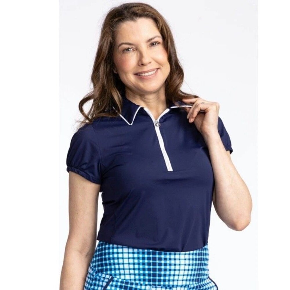 Kinona Prettier Than A Polo Short Sleeve Top - Navy Blue Medium 8/10 NEW